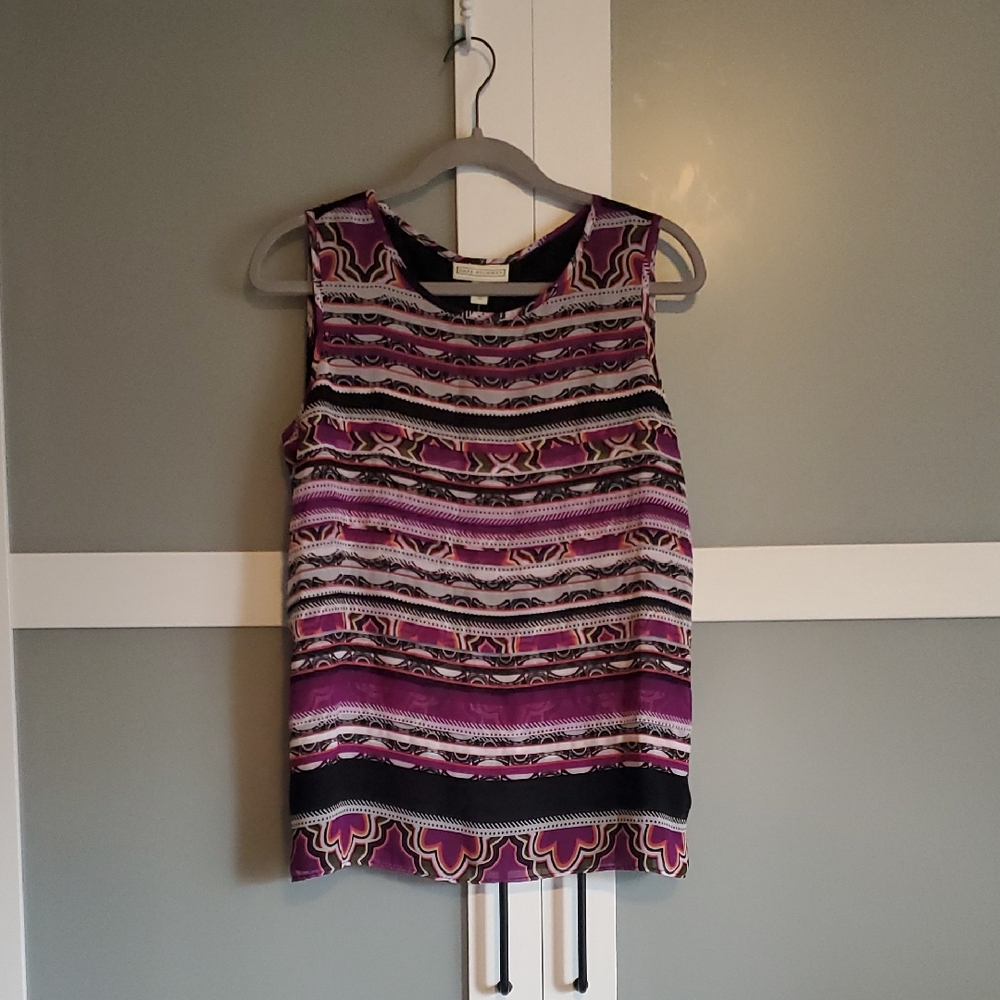 Dana Buchman Purple and Black Sleeveless Blouse